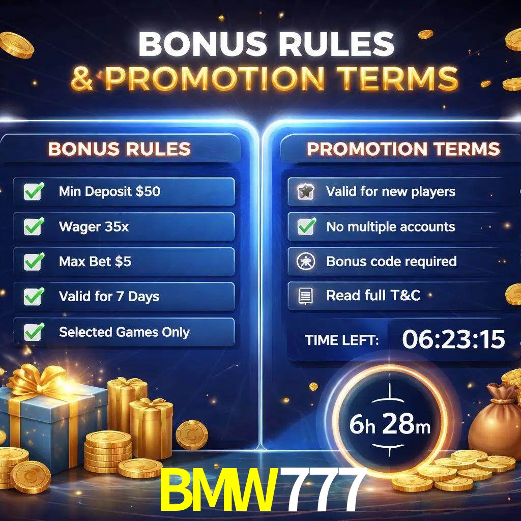 Reglas de promoción BMW777 y condiciones de bonos explicadas visualmente